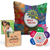Cushion with Best Sis Print Wooden Plaque Gift and Rakhi